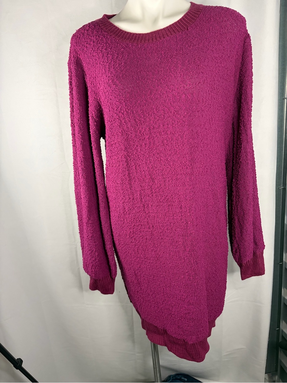 Cozy Fuchsia Crewneck Sweater Dress